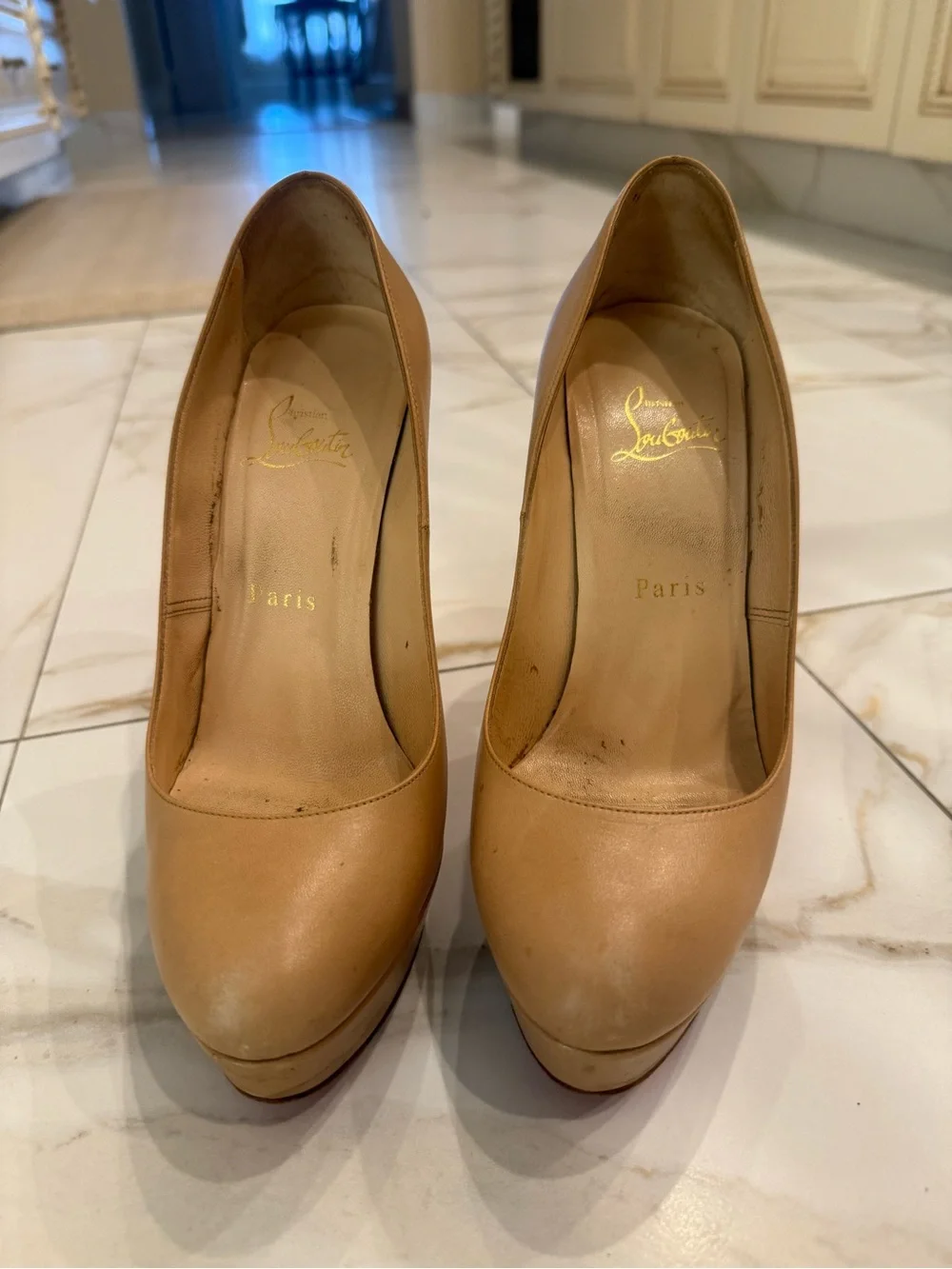Christian Louboutin Nude Tan Platform Pumps